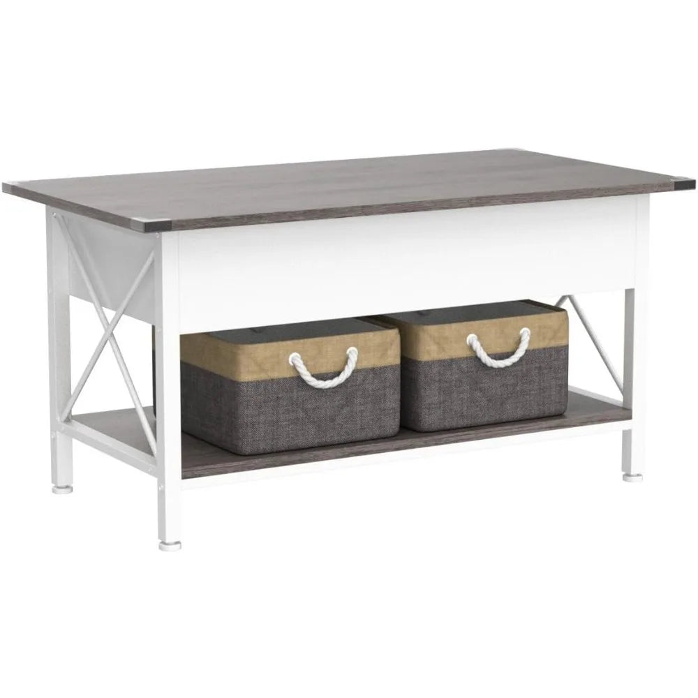 VINGLI Side Table 36" Lift Top Coffee Table with Free Cloth Storage Bins, White Walnut Framhouse Coffee Table for Living Room