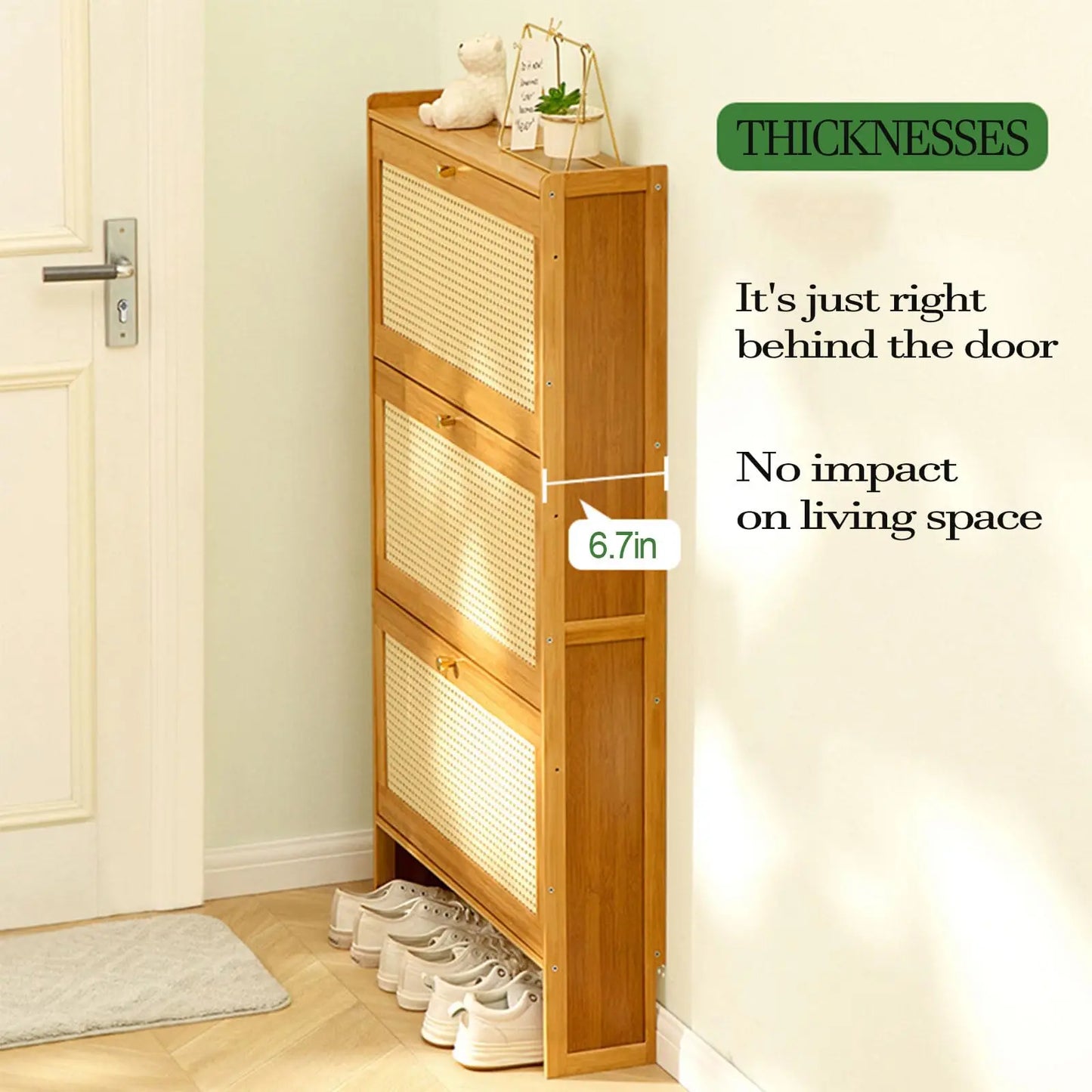 Bamboo Shoe Cabinet with Flip Drawers Shoe Storage Cabinet Freestanding Shoe Organizer Rack Narrow Shoe Shelf for Entry