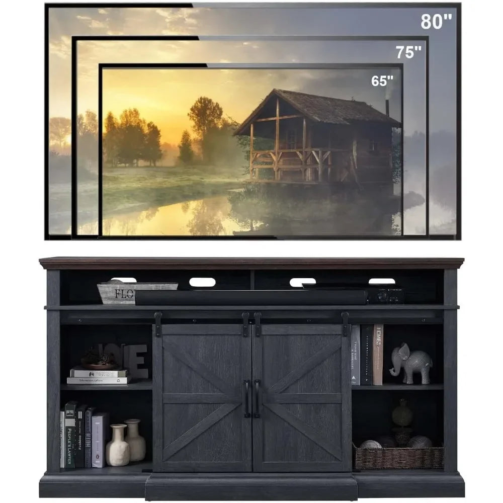 TV Stand for 80 Inch, 39"Tall Entertainment Center w/Double Sliding Barn Door w/Soundbar & Adjustable Shelves, TV Stand