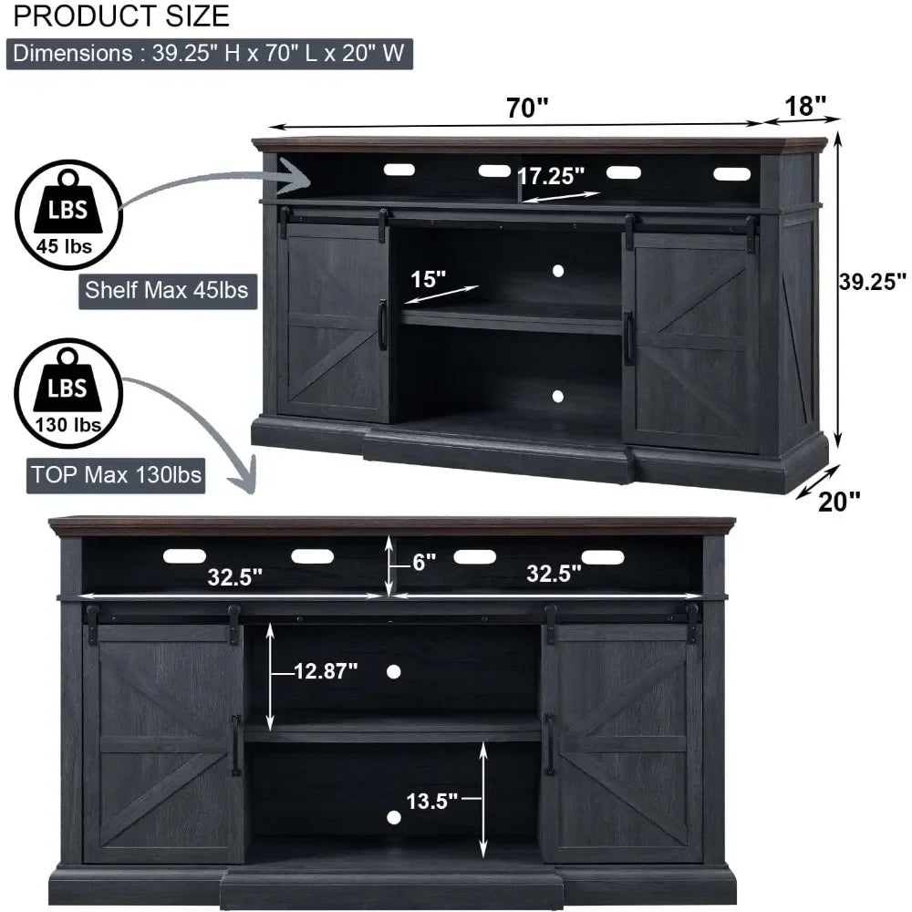 TV Stand for 80 Inch, 39"Tall Entertainment Center w/Double Sliding Barn Door w/Soundbar & Adjustable Shelves, TV Stand